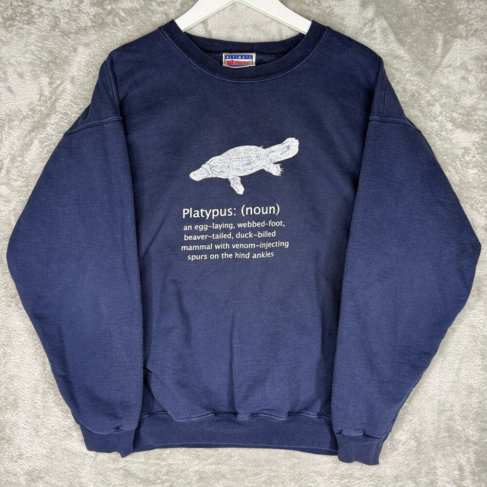 Vtg Platypus Sweatshirt Mens Medium Blue Definition Graphic Funny Hanes Nature